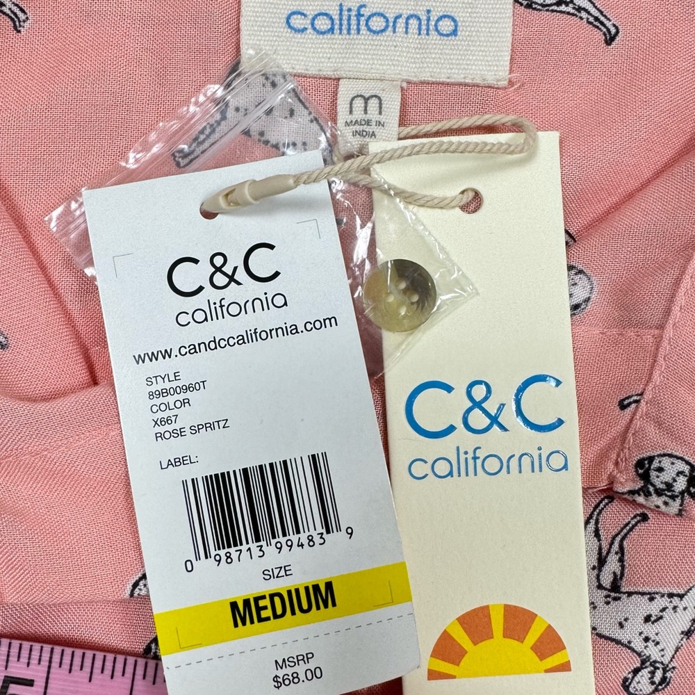 C&C California Dalmatians Dog Print Button Down Roll Tab Shirt - Picture 3 of 8